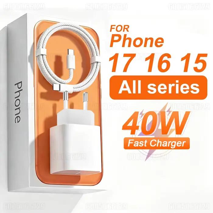 Chargeur rapide PD 40W pour iPhone 17 16 15 Pro Max Plus iPad Air