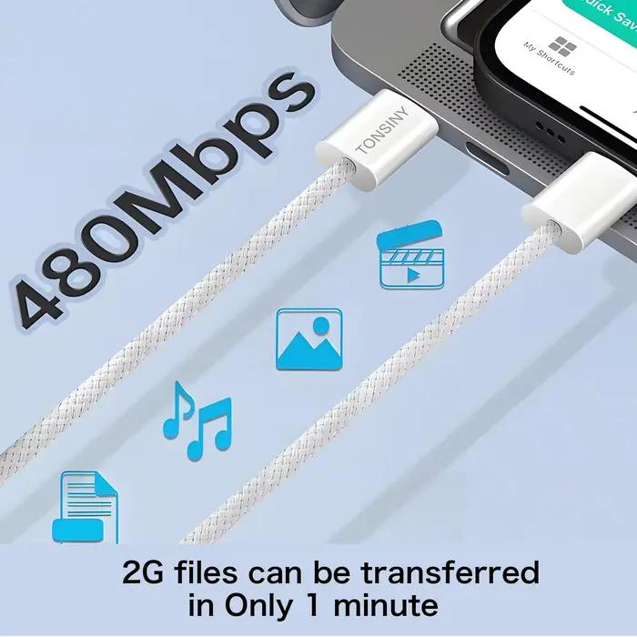 Câble USB-C d'origine pour iPhone 17 16 15 Pro Max PD 60W Charge rapide pour Huawei Xiaomi Samsung Type C
