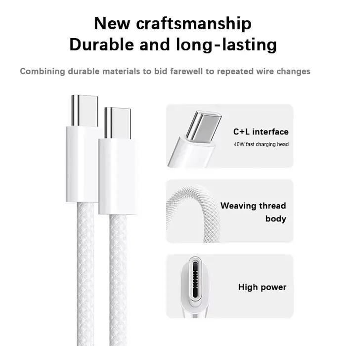 2 ensembles de chargeurs rapides 40W pour iPhone 14 Pro Max, pour iPhone 17 15 16 13 12 Pro Max, câble de charge rapide Type C, prise EU, adaptateur