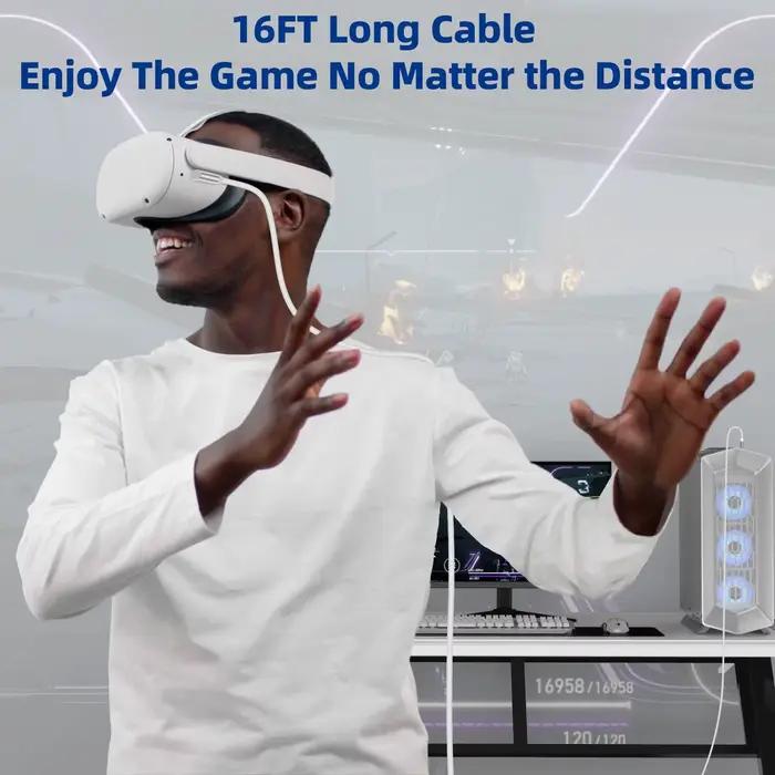 Câble VR Link 5M/16FT 10Gbps pour Meta/Oculus Quest 3S 3 2 Pro/Pico 4 Ultra et PC/Steam VR Type C USB 3.1
