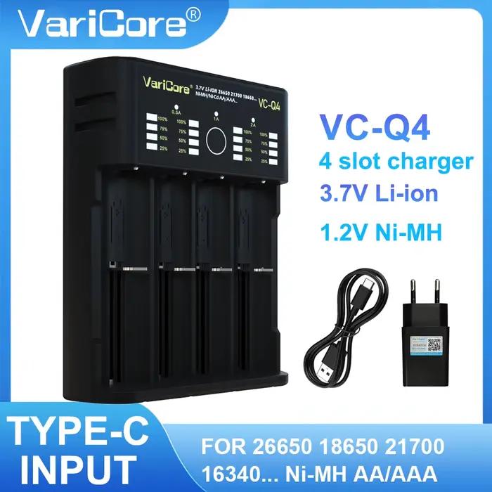 VCQ4 chargeur de batterie Intelligent à 4 emplacements Portable pour 3.7V Lithium 18650 26650 21700 18500 18350 1.2V