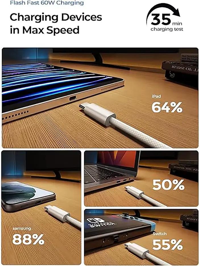 C au câble de document de type C pour Apple iPhone 15 PD 60W charge rapide pour Huawei Xiaomi Samsung