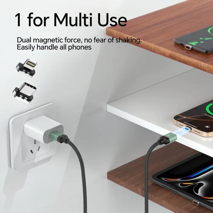 Câble de charge magnétique USB C 1,2 m 100 W Type C vers Type C, câbles en nylon tressé, transfert de données, charge rapide