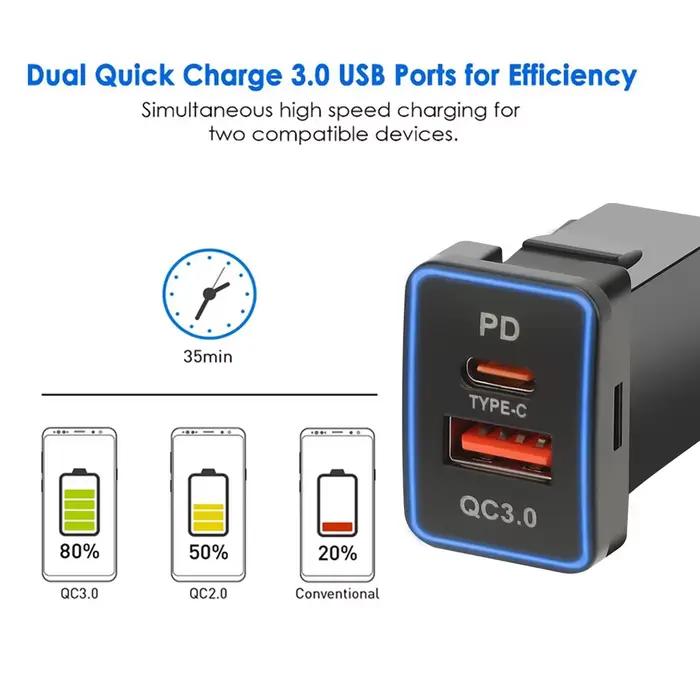 Chargeur de Voiture PD QC3.0 USB pour Toyota Modèles Post 2013 Accessoire Électronique de Haute Qualité Pratique et Durables