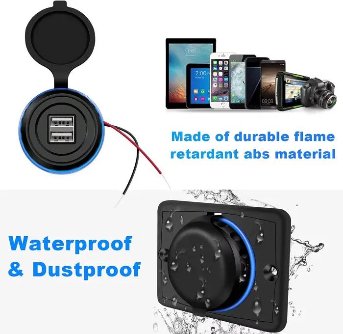 Prise de chargeur double USB montée sur véhicule avec voyant lumineux