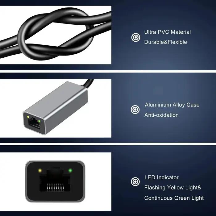 Adaptateur Ethernet USB Type C 1000Mbps, carte réseau USB 3.0 RJ45 pour MacBook, PC, Windows XP, 7, 8, 10, Android, câble Internet USB Lan