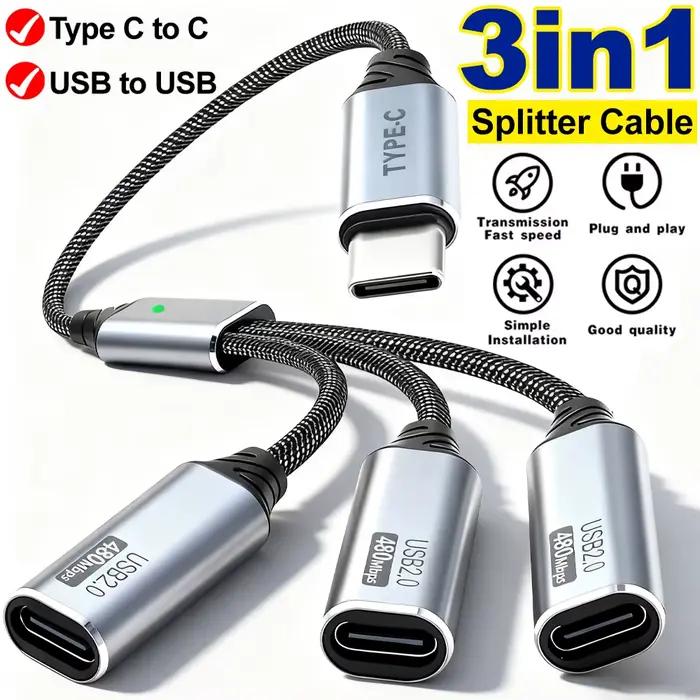 Câble séparateur USB A/Type C 3 en 1