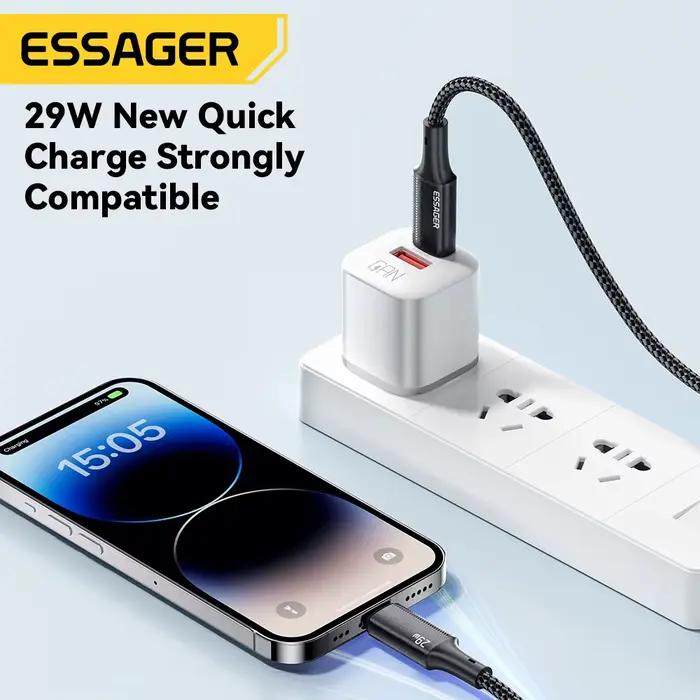 Câble USB C Essager pour iPhone 14 13 12 11 Pro Max Xs 8 Plus iPad Macbook fil 29W PD charge rapide Type C vers cordon de données d'éclairage
