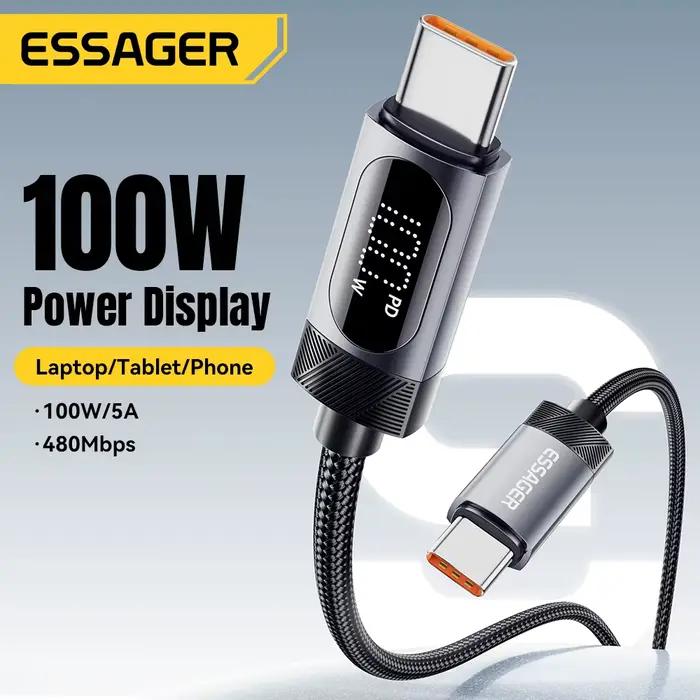 Câble USB C à affichage numérique Essager pour iPhone 17 16 15 Xiaomi Huawei 100W PD charge rapide pour Macbook iPad
