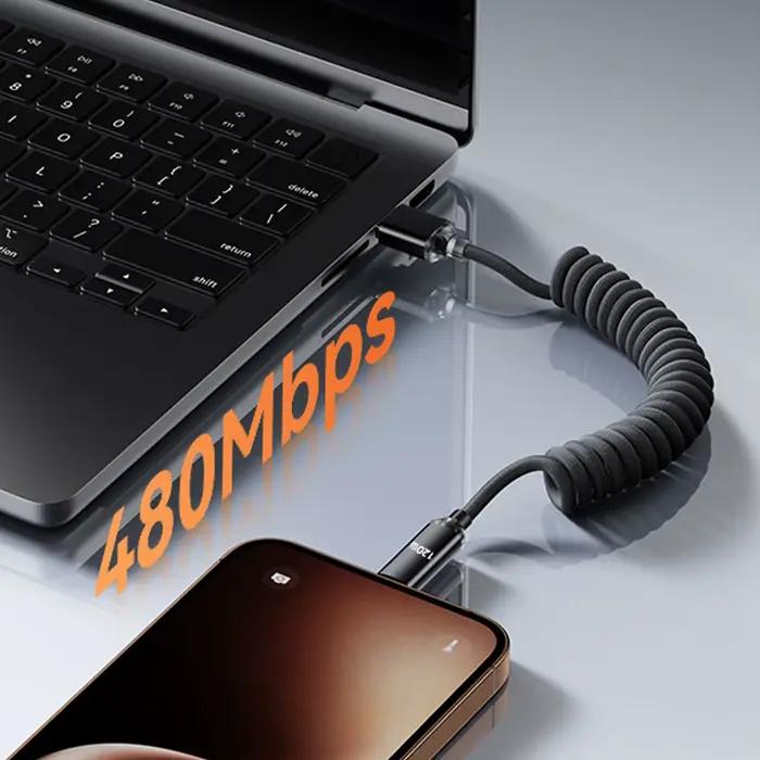 120W USB C à Type C câble à ressort de Charge rapide télescopique chargeur de téléphone de voiture cordon de données pour iPhone17 16 Samsung Xiaomi câbles USB