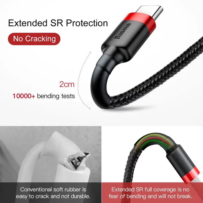 Câble USB Type C Baseus pour charge rapide et transmission de données, 3m, compatible avec Samsung S22 S10, Xiaomi POCO, Huawei, et autres smartphones pour usage quotidien et cadeaux spéciaux