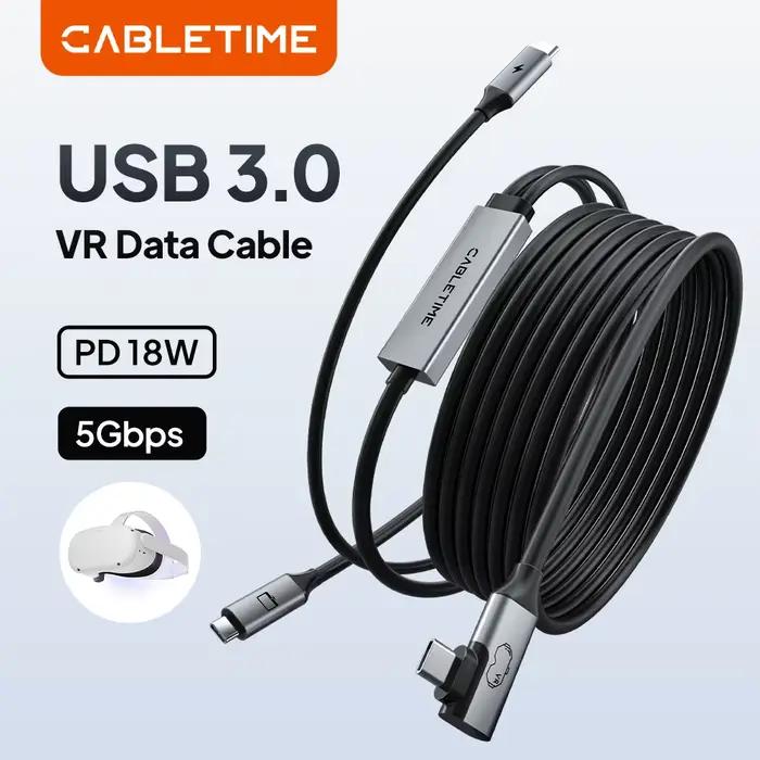 CABLETIME Câble VR Link 16FT avec chargeur 18W – Compatible avec Meta Quest 3S/3/2/Pro