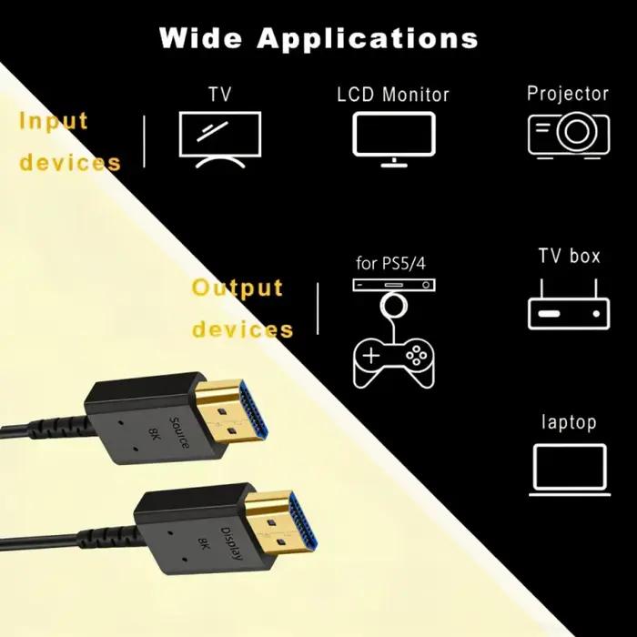 Câble HDMI à fibre optique 8K 60Hz 48Gbps pour HDTV XBOX PS5 et autres appareils multimédias pour une qualité visuelle exceptionnelle et une transmission sans perte