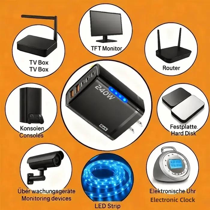 Nouveau chargeur GaN 5 en 1 pour IPhone 16 15pro ordinateur de bureau Samsung 240W adaptateur de charge rapide 120w
