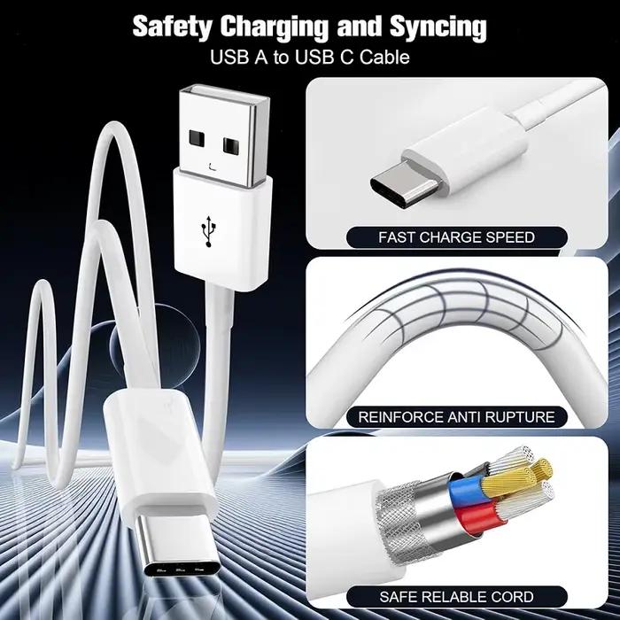 Câble de charge rapide USB A à Type C GeydrQ pour Samsung Huawei Xiaomi Téléphones Accessoires Charge Rapide Blanc Jaune Bleu Rouge Violet Gris Noir Vert