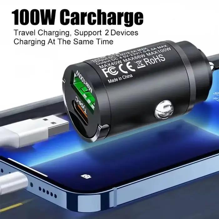 Mini chargeur de voiture USB 100W Type C QC3.0 PD