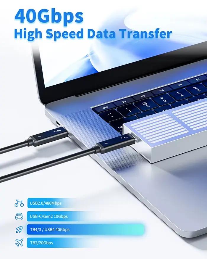 Câble Thunderbolt 4 certifié 40Gbits/s pour MacBook Pro iMac Dell connecteur Foudre 3 pour transferts rapides et compatibilité multimédia occasions spéciales