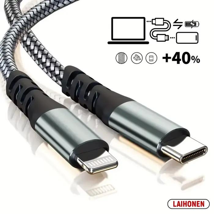 Câble de données tressé USB C vers Lightning 10 pieds certifié MFi pour iPhone 14 Pro Max 13 Pro Type C