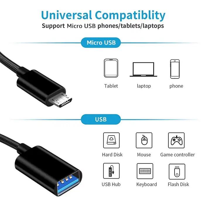 Adaptateur de câble Micro USB OTG mâle vers USB 2.0 femelle pour transfert de données facile pour Samsung S6 Xiaomi tablette PC Android occasions spéciales