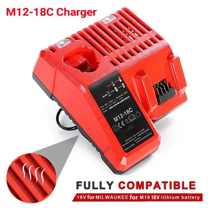 Remplacer le chargeur Li-Ion rapide 3A 12V 14V 18V adapté pour Milwaukee M12-18C batterie Lithium-Ion multi-tension double Port M12 M18