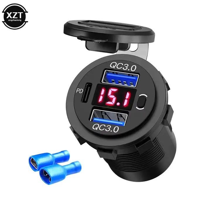 Chargeur USB 60W PD double QC 3.0 avec interrupteur de voltmètre numérique