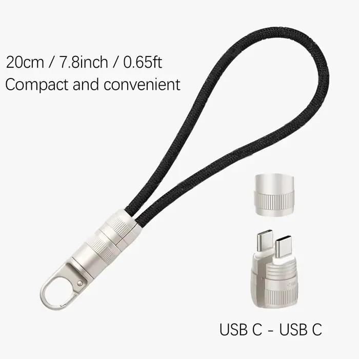 Câble de charge USB-C vers Type-C tressé portable de 20 cm avec lanière
