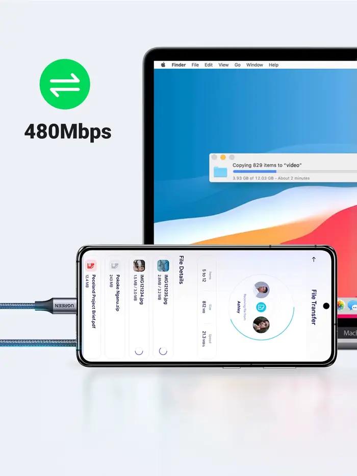 Câble USB Type C vers USB C UGREEN 60W 100W pour ordinateur portable MacBook iPhone 17 iPad Samsung Xiaomi