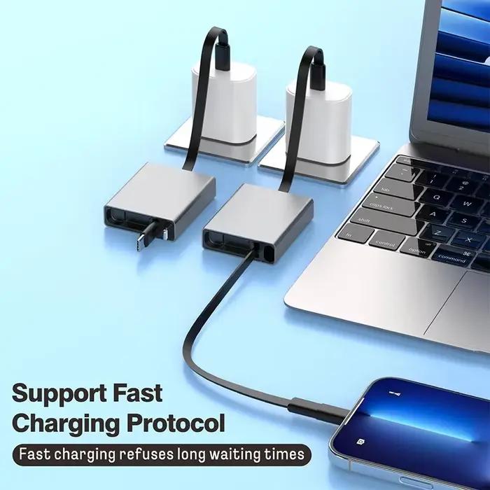 Câble USB rétractable Type C 60W PD à charge rapide pour iPhone 17 16 15 14 13