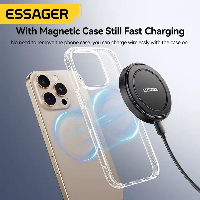 Essager chargeur sans fil magnétique avec support 15W charge rapide pour iPhone17 16 15 14Pro Max Airpods Mini