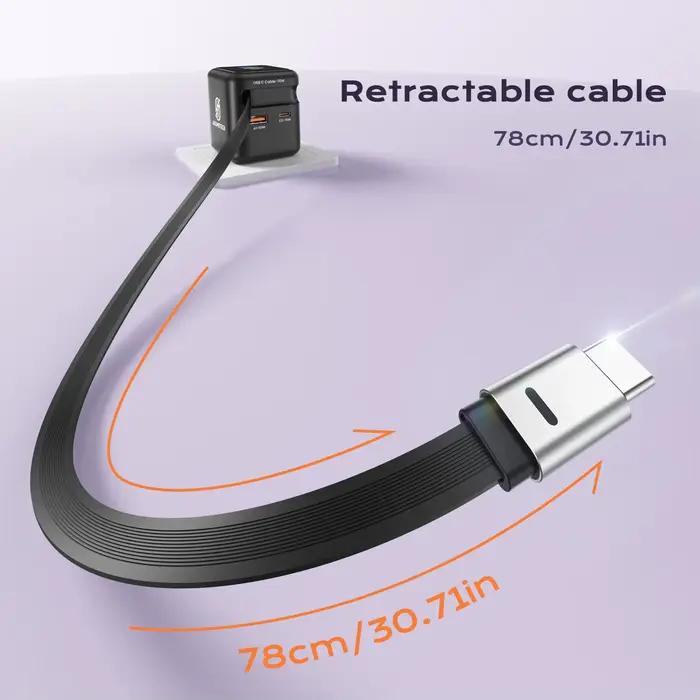 Chargeur rapide GaN 70W avec câble rétractable pour iPhone 16 15 14 et tablette ordinateur portable occassions spéciales compatibles USB-C PD3.0 QC4.0 PPS