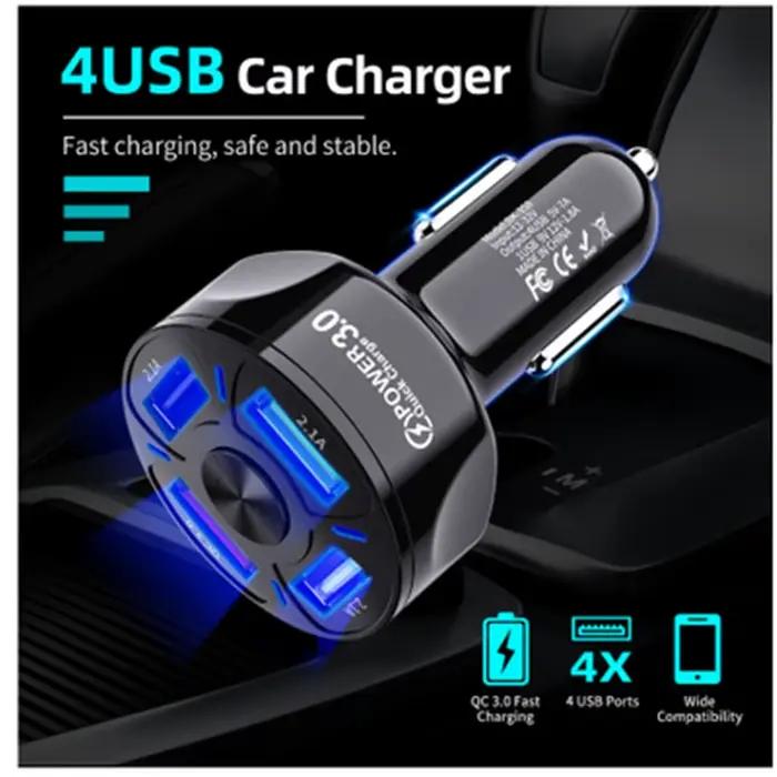 Chargeur USB de voiture à 4 ports pour téléphone portable