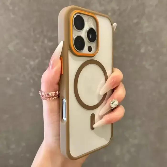 Chargeur sans fil magnétique de luxe pour étui Magsasfe pour iPhone 17 16 15 14 13 12 11 Pro Max pare-chocs antichoc couverture arrière transparente