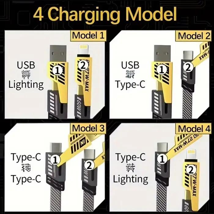 Câble de charge rapide USB Type C réglable 4 en 1 certifié MFI pour iPhone 14 13 12 11 Pro Max