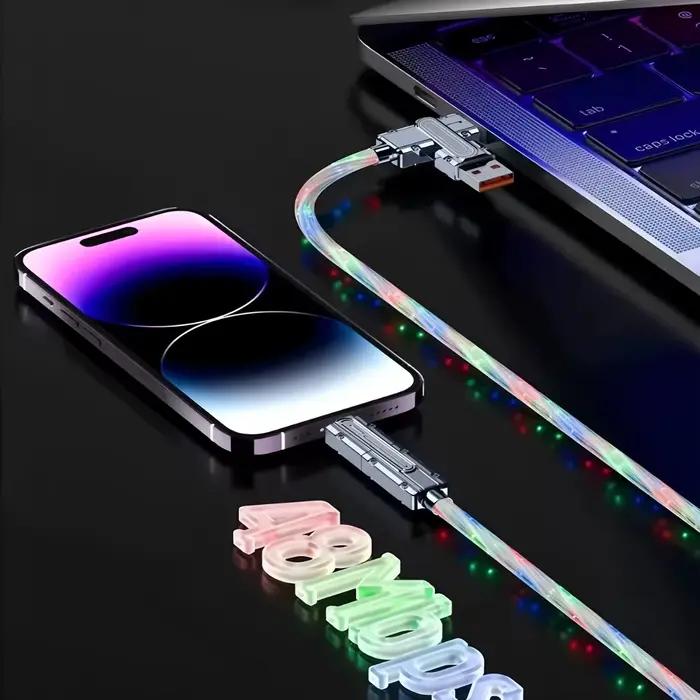 Câble de charge rapide RGB 4 en 1 240W, câble USB Type-C PD - Câble multifonction USB vers Type-C pour la charge rapide des téléphones et des ordinateurs portables