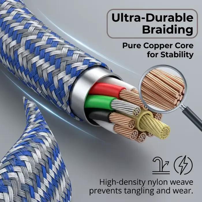 Câble de données USB vers Type-C en nylon, prend en charge la charge ultra-rapide 10A, 1m/3m en option, pour la charge électrique et la transmission de données