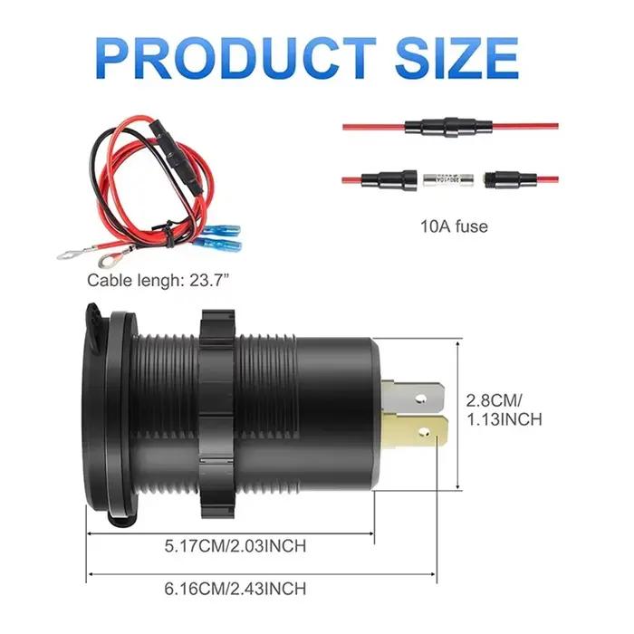 Prise de chargeur de voiture étanche avec interrupteur tactile LED