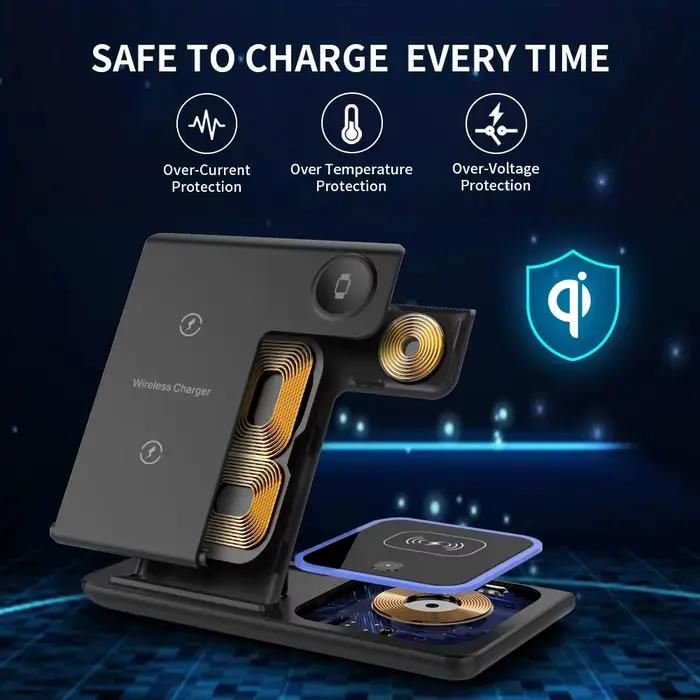 Station de charge sans fil 3-en-1 pliable pour iPhone Apple Watch et AirPods multifonctionnelle facile à transporter et à utiliser pour la maison le bureau et les voyages