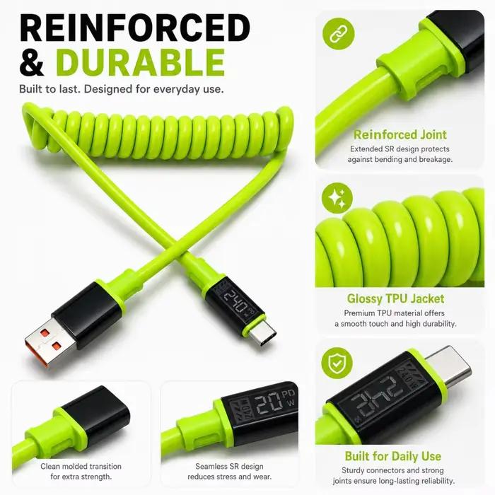 Câble de données USB Type-C à Type-C à charge rapide 240W