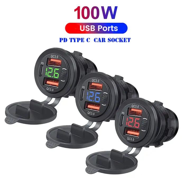 Prise de chargeur de voiture Triple USB C
