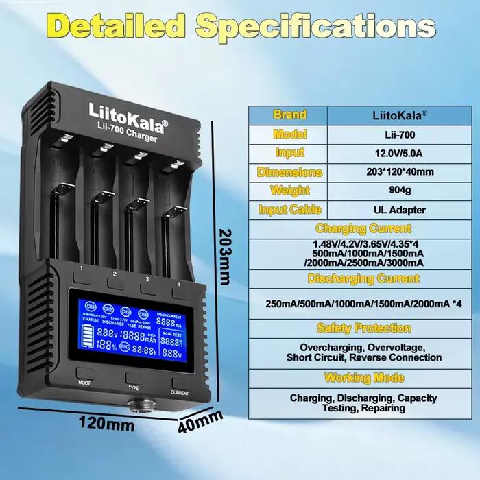 Liitokala nouveau chargeur intelligent Lii-700 LCD 3.7 V/1.2 V 18650/26650/16340/18500