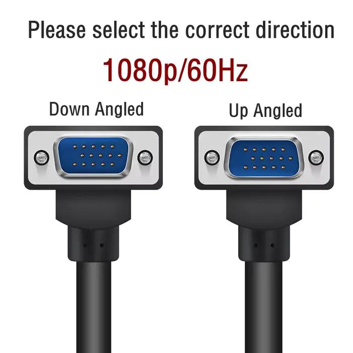 Moniteur d'ordinateur VGA 1080p câble Standard 15 broches connecteur 90 degrés droit gauche vers le bas Angle mâle SVGA cordon fil pour ordinateur de bureau