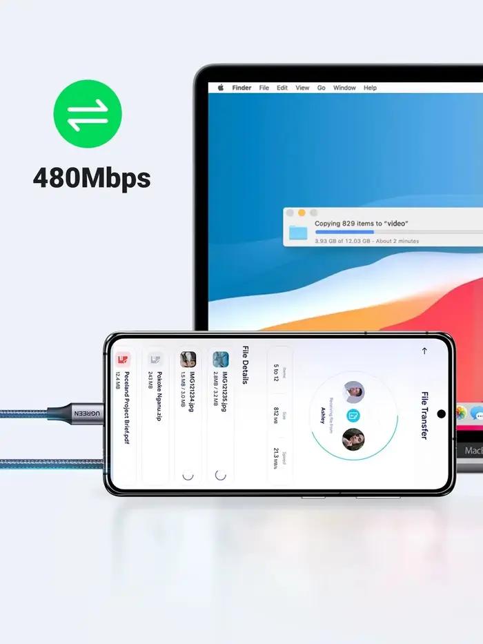 Câble USB Type-C à Type-C rapide et sécuritaire pour iPhone 17 Pro, Samsung, Huawei, Xiaomi et autres smartphones et tablettes nylon tressé longévité certifié CE FCC ROHS