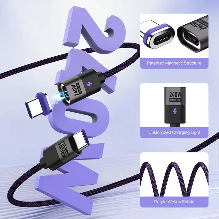 Câble de charge magnétique ultra-rapide 240W PD3.1 pour iPhone Samsung Xiaomi chargeur de téléphone rapide et durable pour femmes hommes occasions spéciales