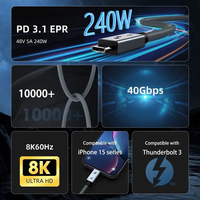 Câble UGOURD Thunderbolt 4 Type C 40 Gbps USB4 0