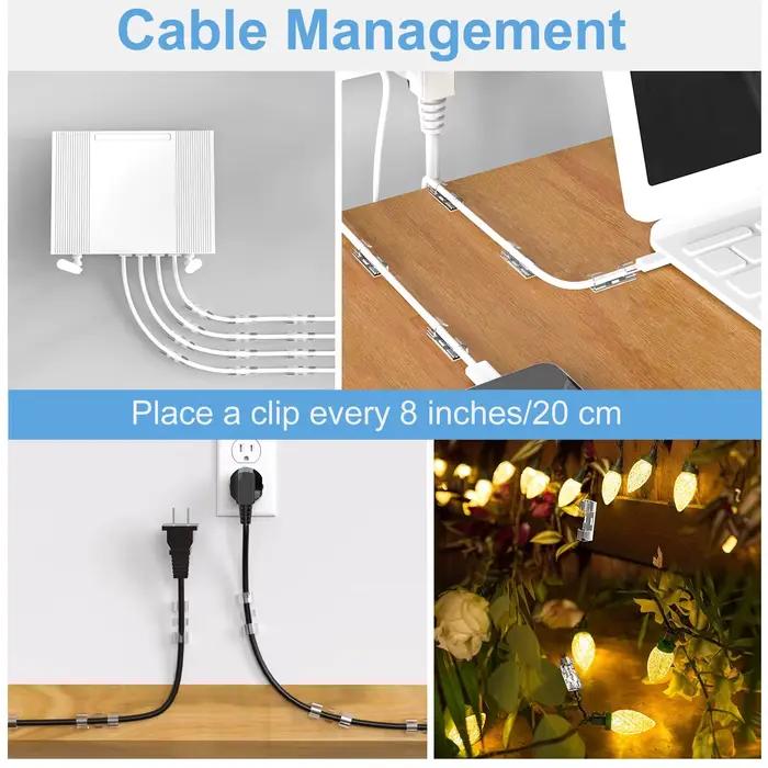 20-200 pièces de clips de gestion de câbles autocollants en plastique transparent pour l'organisation