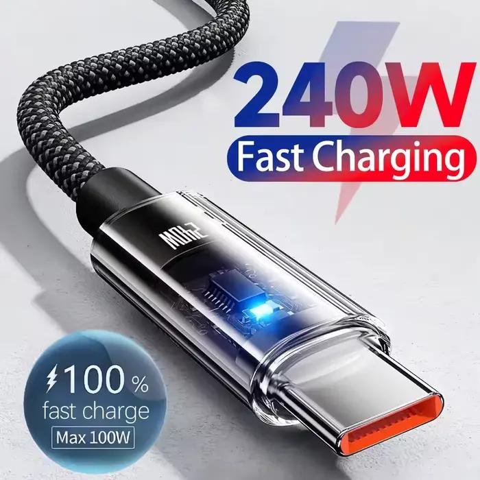 0.25/1/1.5/2M 240W Nylon USB C PD câble de données de Charge ultra rapide avec affichage numérique LED USB vers Type C