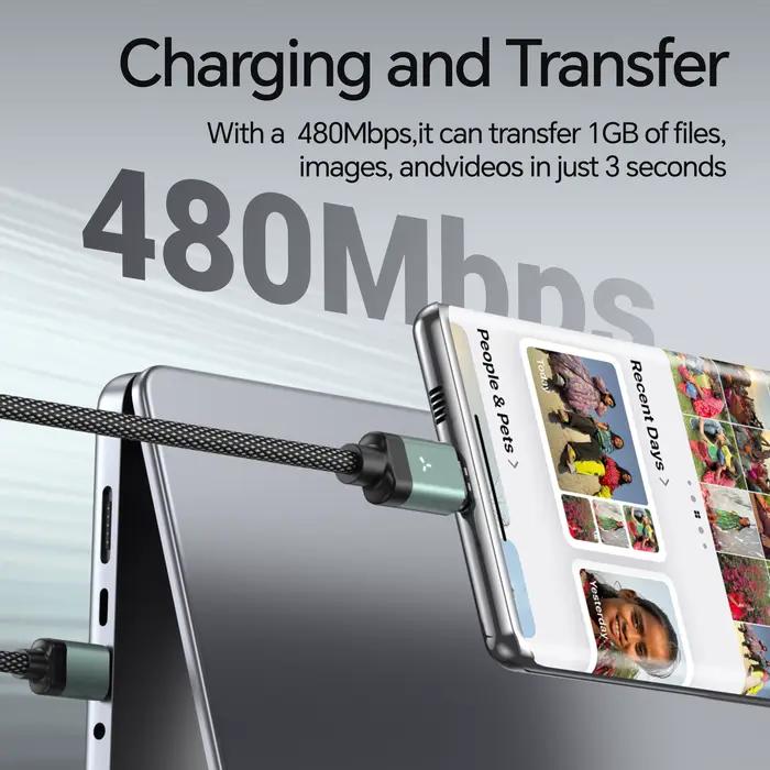 Câble de charge magnétique USB C 1,2 m 100 W Type C vers Type C, câbles en nylon tressé, transfert de données, charge rapide