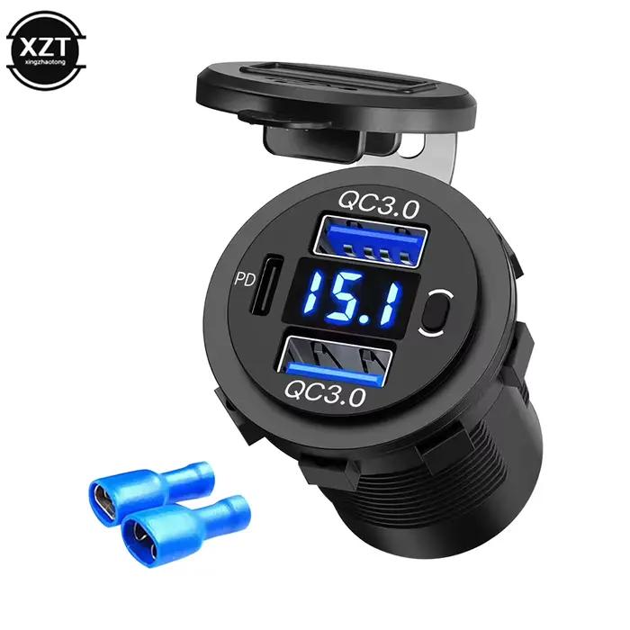 Chargeur USB 60W PD double QC 3.0 avec interrupteur de voltmètre numérique