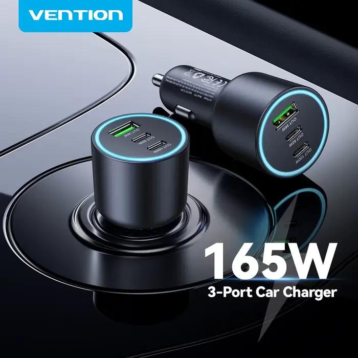 Vention 165W USB C chargeur de voiture 3 Ports PD QC 4.0 45W pour Samsung S25 iPhone 17 16 Macbook 100W adaptateur de charge rapide avec LED