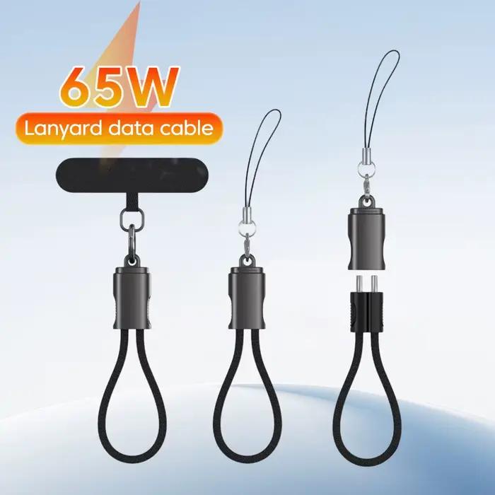 Lanière USB-C vers type-c 65W/câble de données suspendu PD câble USB C de charge rapide pour ordinateurs portables iPhone 17 16 15 Pro Max Samsung Huawei